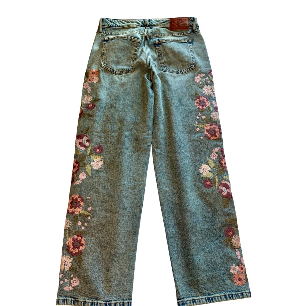Lucky Brand NWOT Boho Floral Embroidered Baggy Wide Leg Jeans 2/26 - Picture 4 of 8